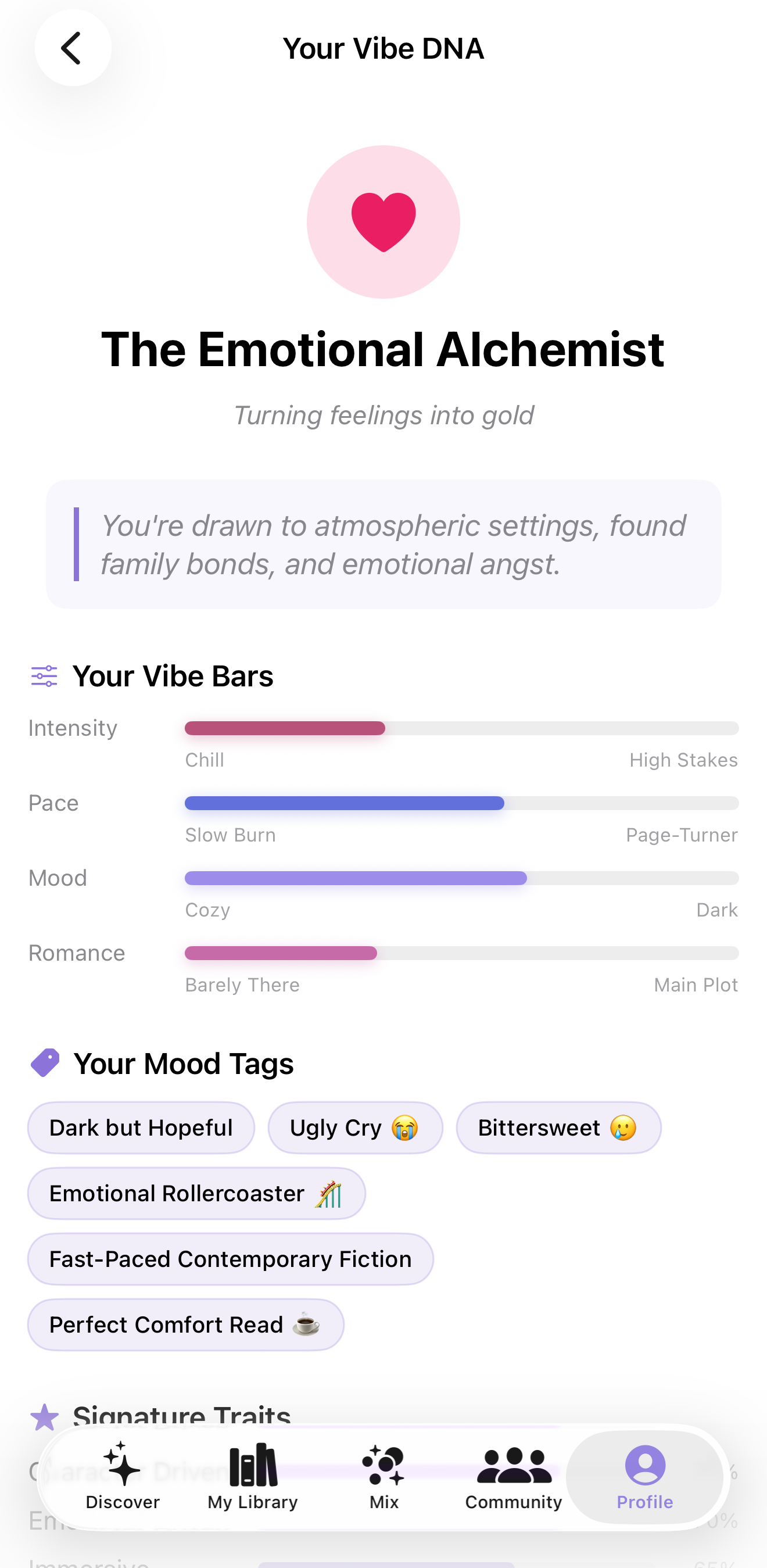 Vibe DNA — discover your reader archetype and vibe bars